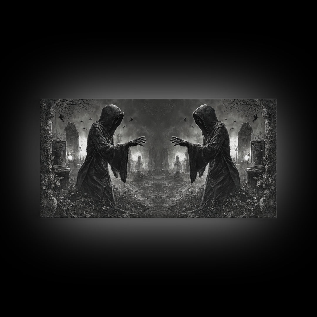 The Mirror Spirit, Wide Panoramic Art, Spooky Home Decor, Canvas Print, Halloween Wall Decor, Gothic Home Decor, Collectible Wall Decor