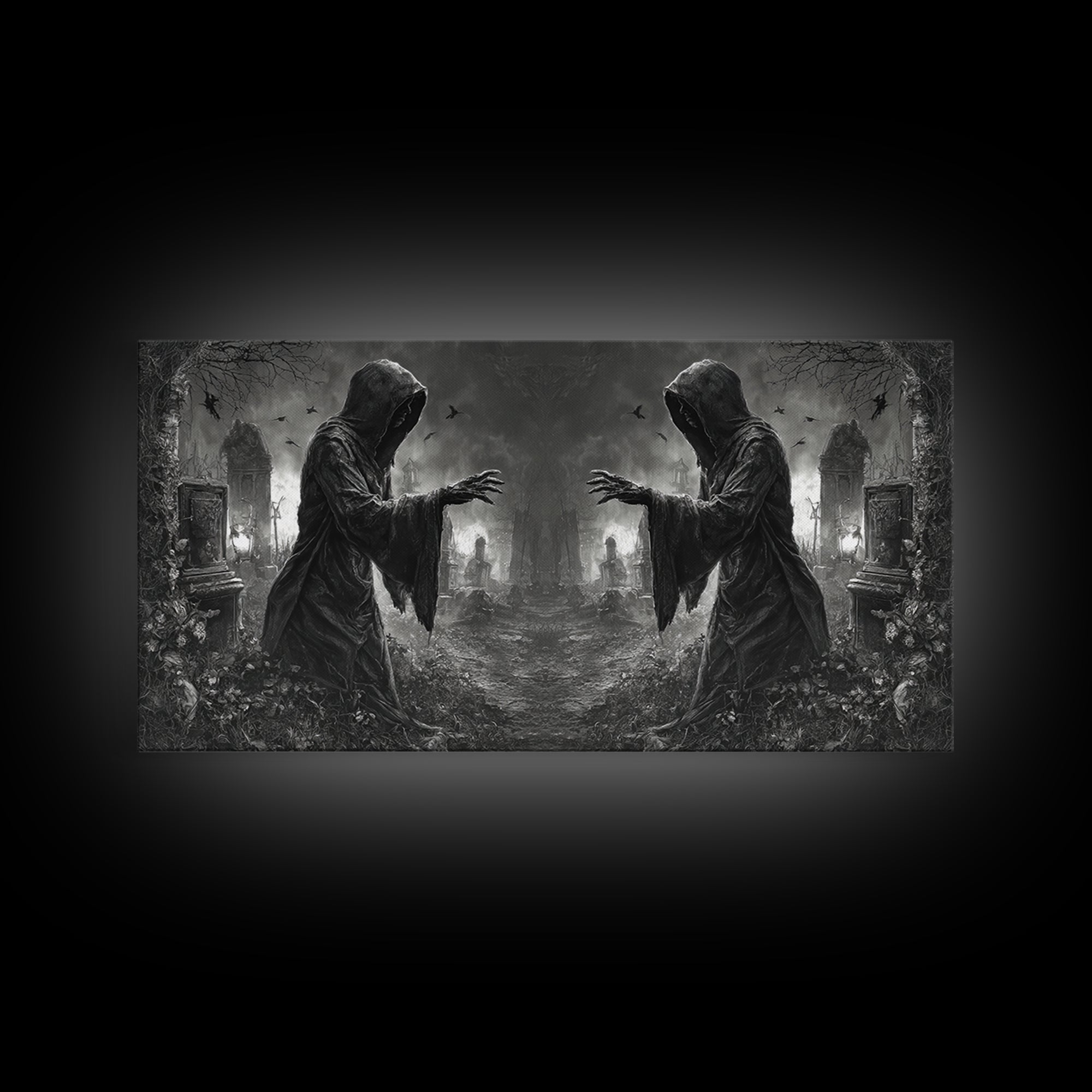 The Mirror Spirit, Wide Panoramic Art, Spooky Home Decor, Canvas Print, Halloween Wall Decor, Gothic Home Decor, Collectible Wall Decor