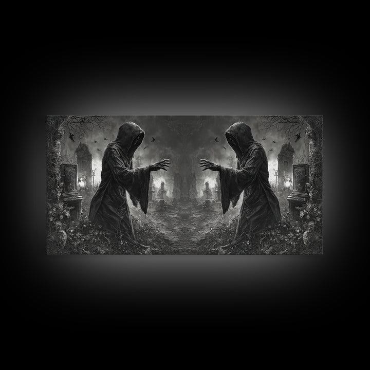 The Mirror Spirit, Wide Panoramic Art, Spooky Home Decor, Canvas Print, Halloween Wall Decor, Gothic Home Decor, Collectible Wall Decor