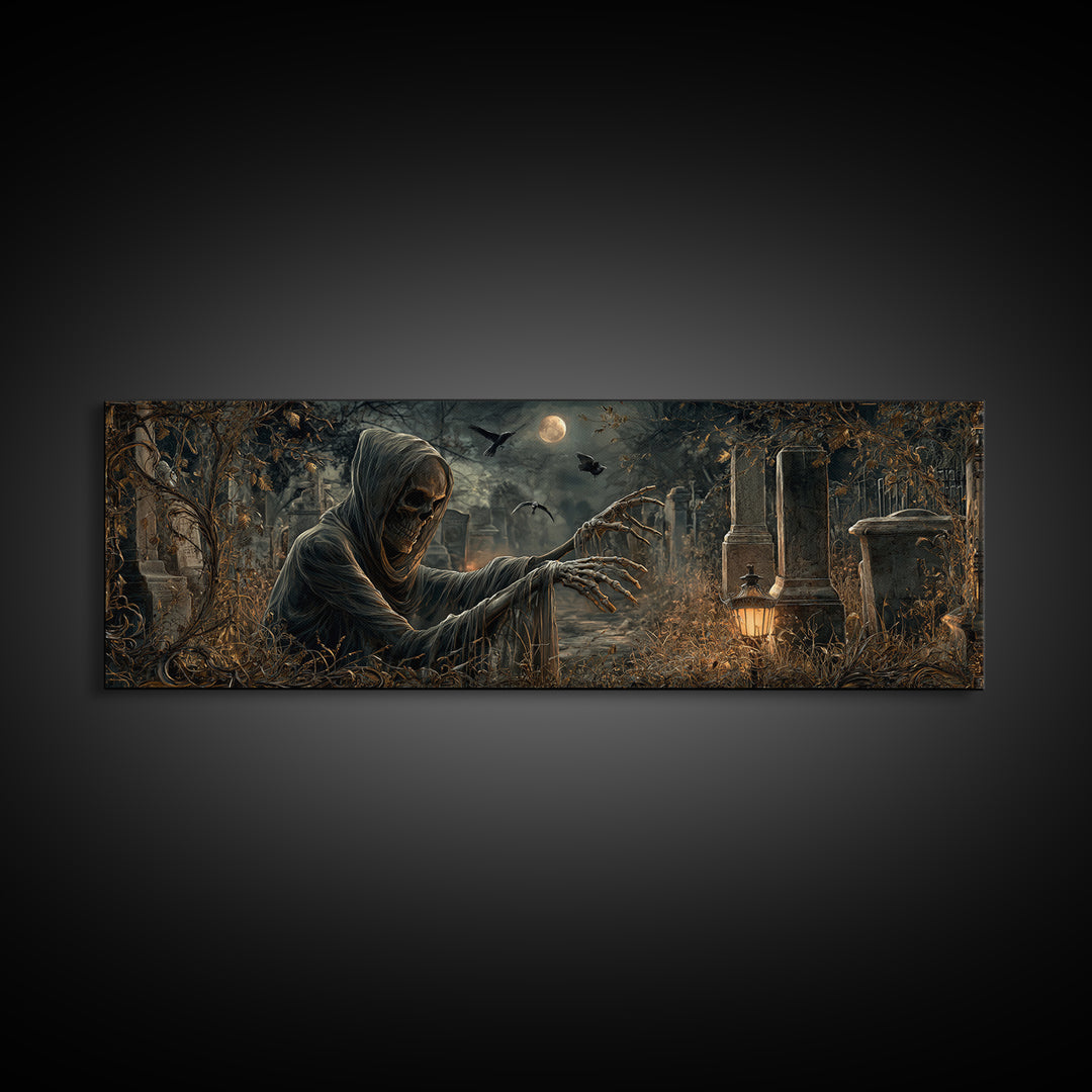 The Mirror Spirit, Extra Wide Wall Art, Dark Halloween Decor, Canvas Print, Halloween Wall Decor, Gothic Home Decor, Dark Fantasy Art