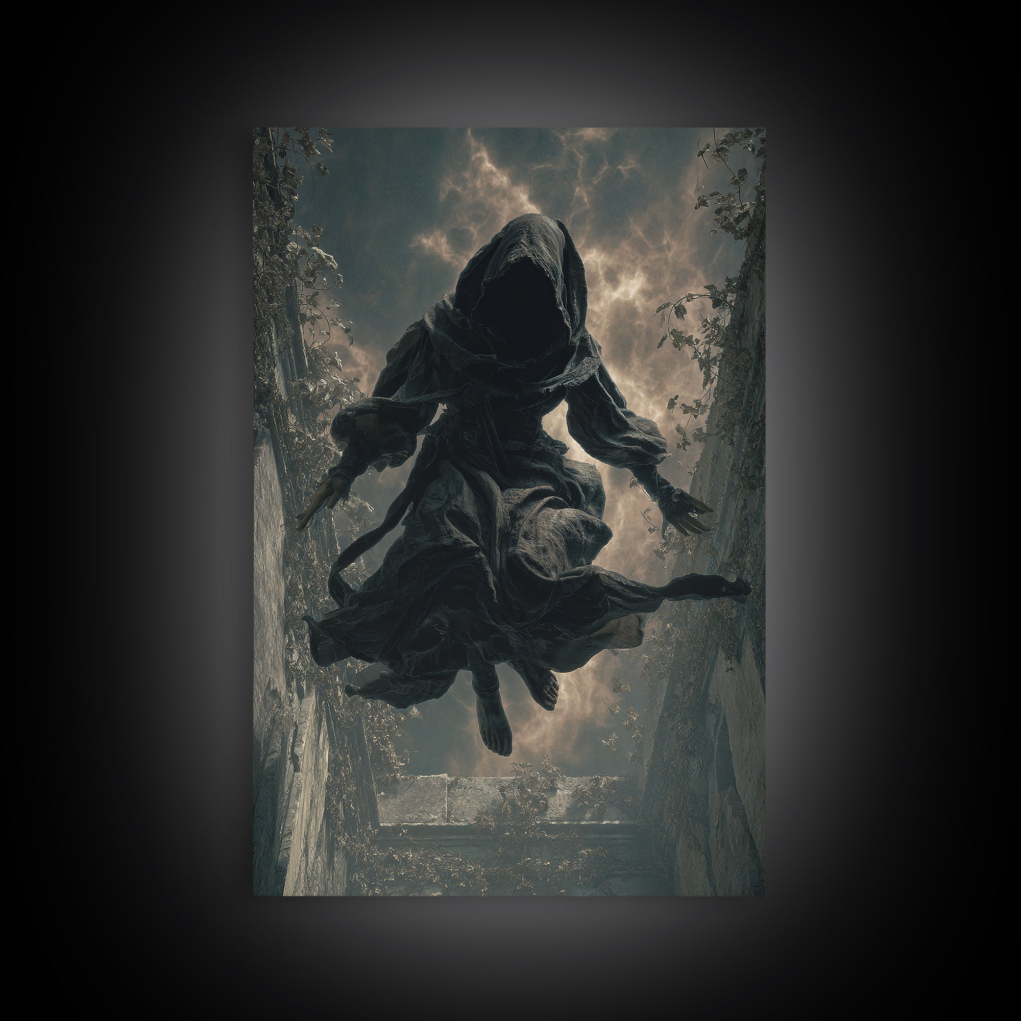 The Attic Whisperer, Vertical Wall Art, Haunted Gothic Art, Framed Canvas Print, Halloween Wall Decor, Gothic Home Decor, Spooky Wall Decor