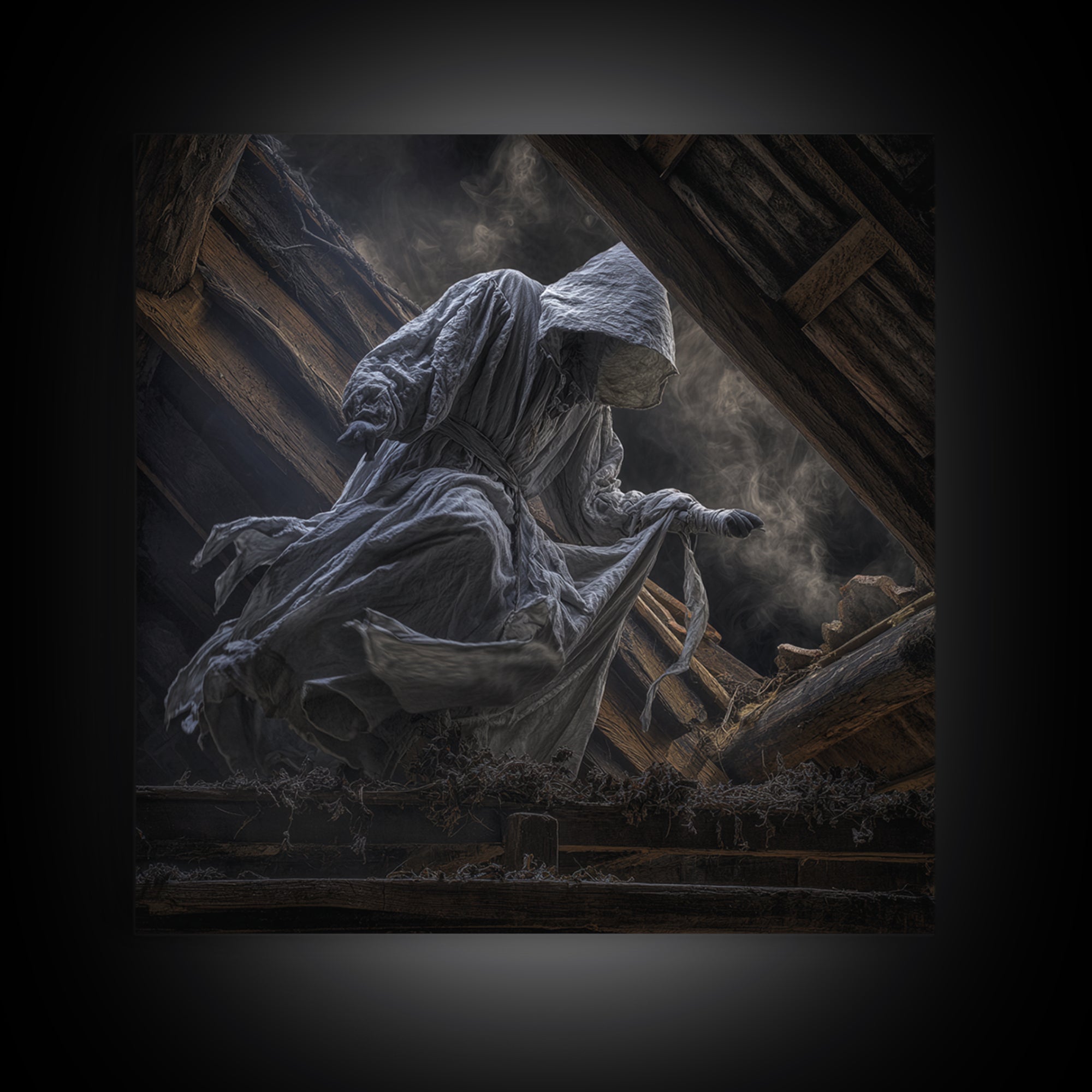 The Attic Whisperer, Square Wall Art, Gothic Horror Wall Art, Framed Canvas Print, Halloween Wall Decor, Gothic Home Decor