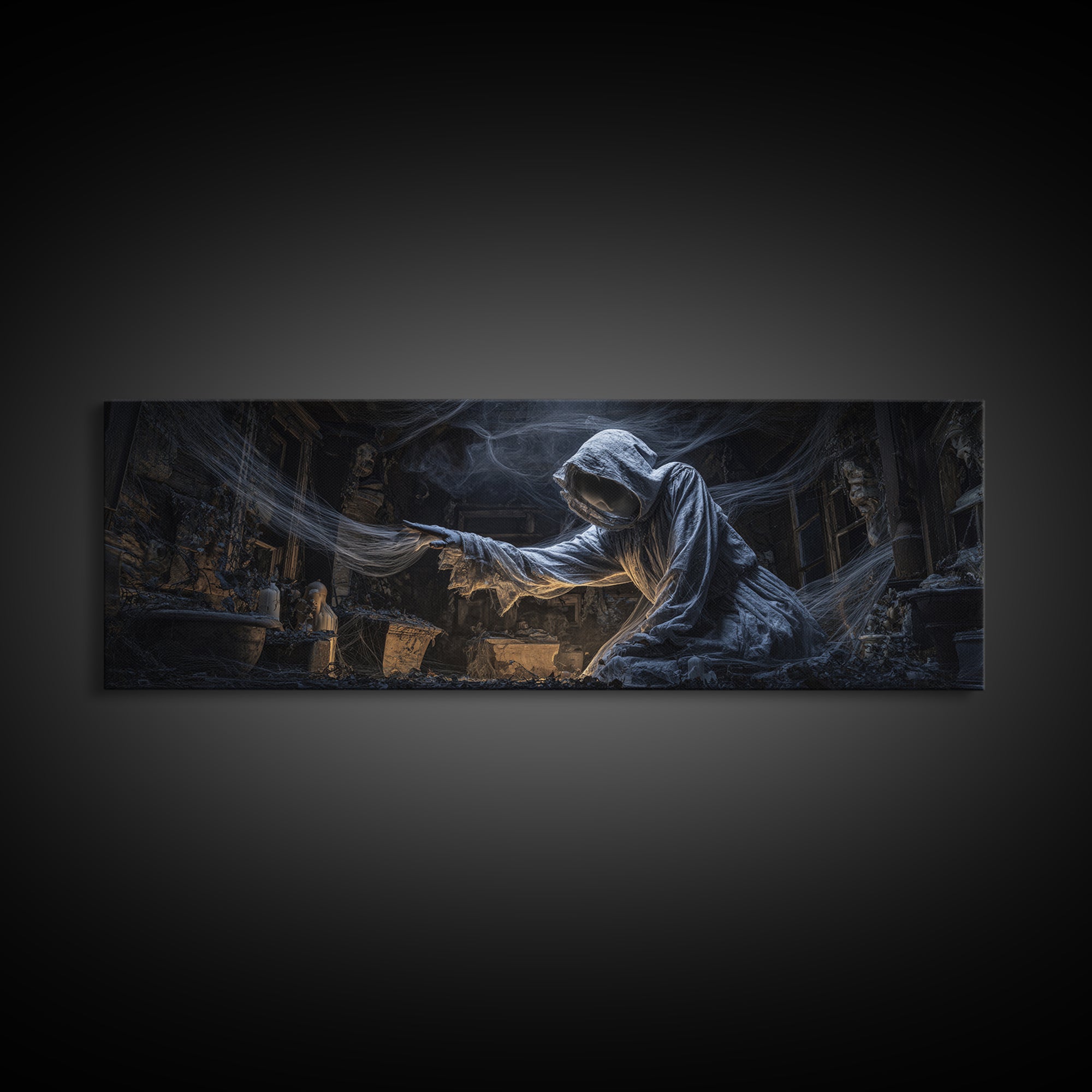 The Attic Whisperer, Extra Wide Wall Art, Gothic Horror Wall Art, Framed Canvas Print, Halloween Wall Decor, Gothic Home Decor