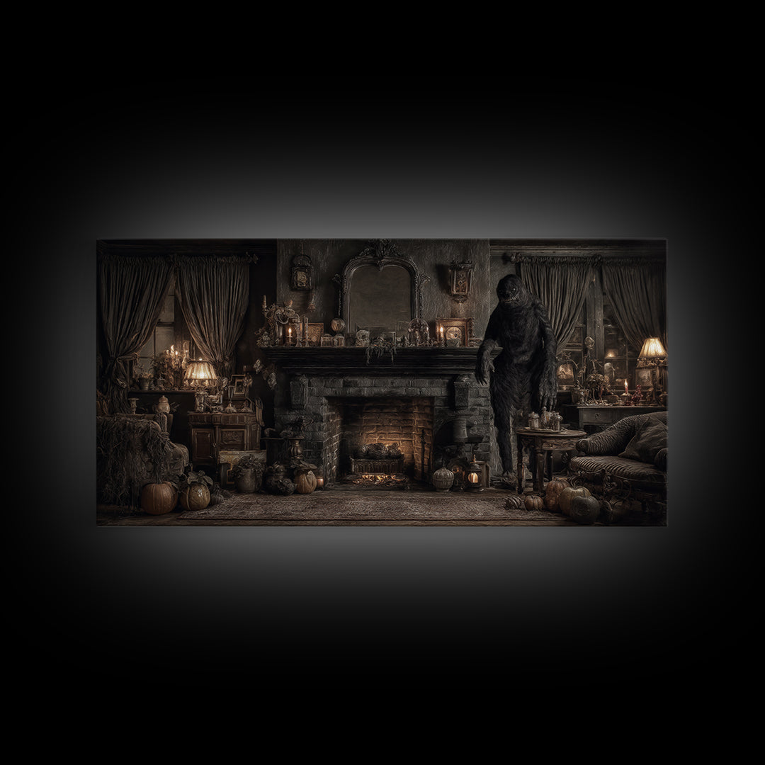 The Chimney Phantom, Wide Panoramic Art, Dark Fantasy Wall Art, Canvas Print, Halloween Wall Decor, Gothic Home Decor, Dark Fantasy Art