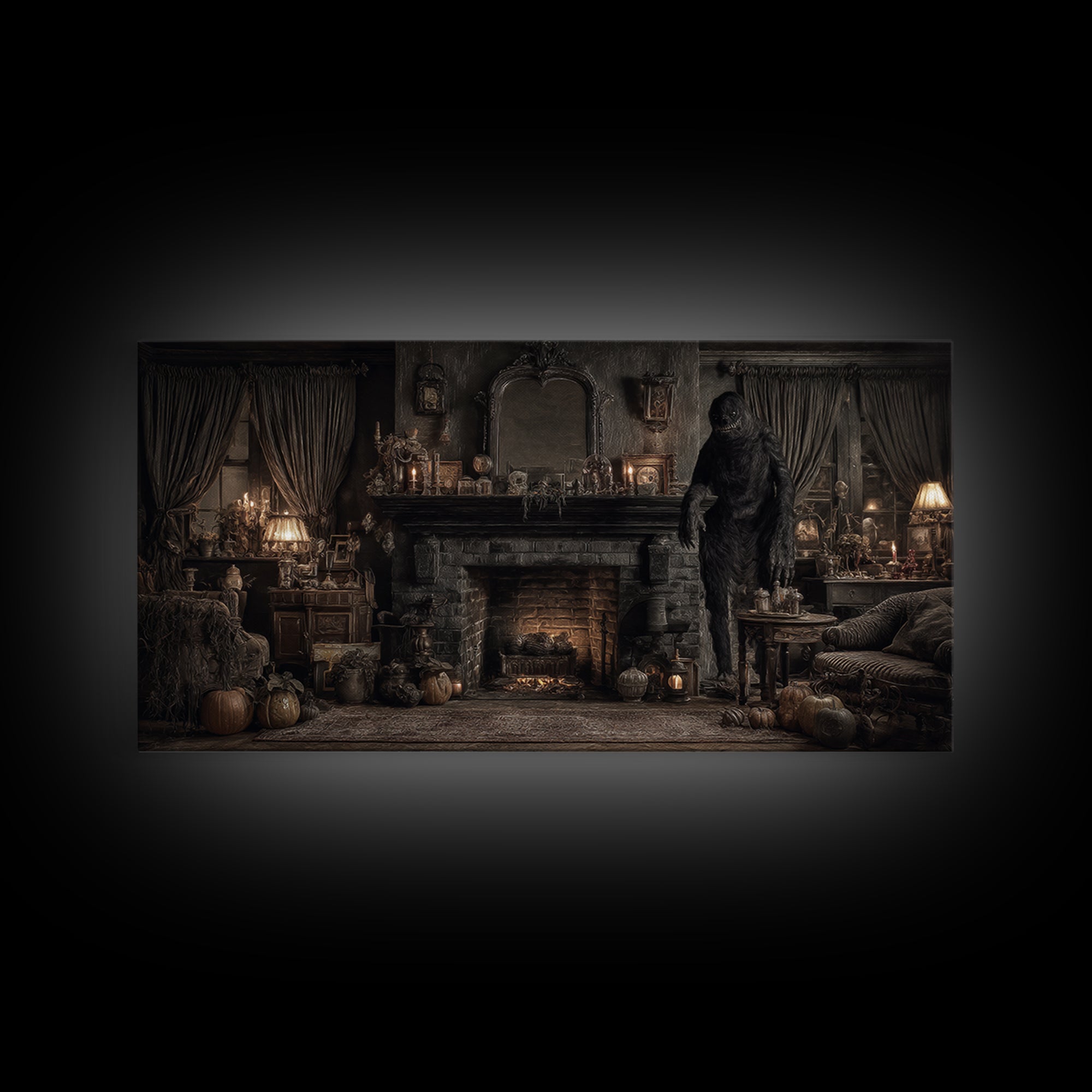 The Chimney Phantom, Wide Panoramic Art, Dark Fantasy Wall Art, Canvas Print, Halloween Wall Decor, Gothic Home Decor, Dark Fantasy Art