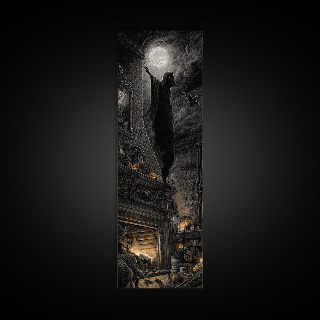 The Chimney Phantom, Tall Narrow Wall Art, Spooky Home Decor, Canvas Print, Halloween Wall Decor, Gothic Home Decor, Spooky Wall Decor