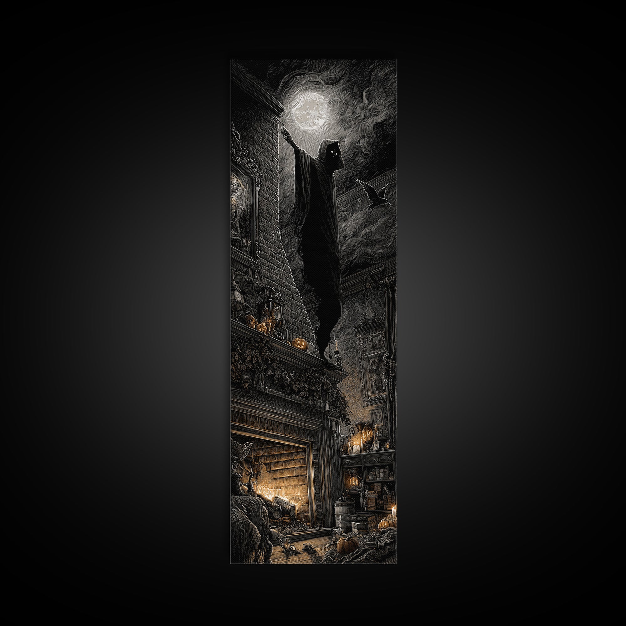 The Chimney Phantom, Tall Narrow Wall Art, Spooky Home Decor, Canvas Print, Halloween Wall Decor, Gothic Home Decor, Spooky Wall Decor
