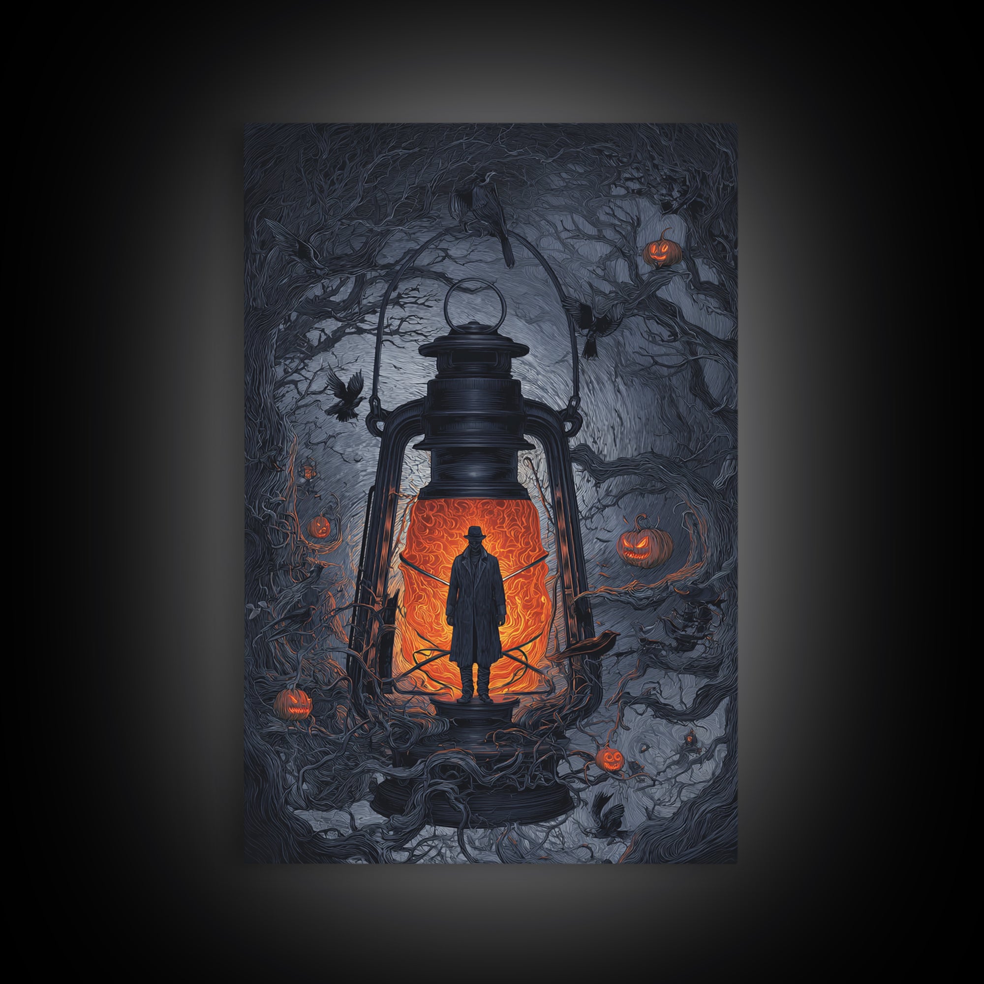 The Lantern Specter, Vertical Wall Art, Macabre Wall Art, Framed Canvas Print, Halloween Wall Decor, Gothic Home Decor, Spooky Wall Decor