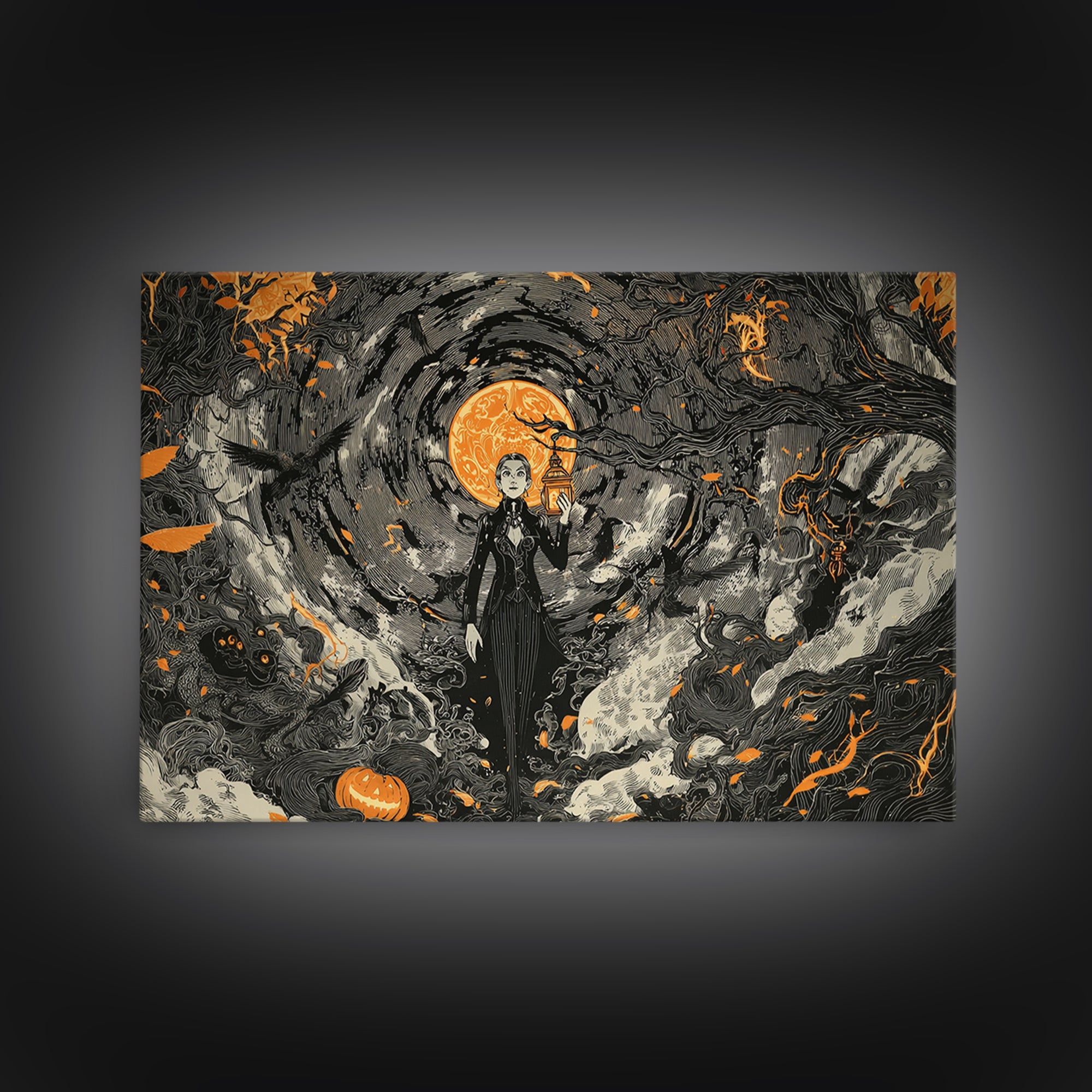 The Lantern Specter, Landscape Wall Art, Dark Fantasy Wall Art, Canvas Print, Halloween Wall Decor, Gothic Home Decor, Macabre Wall Art