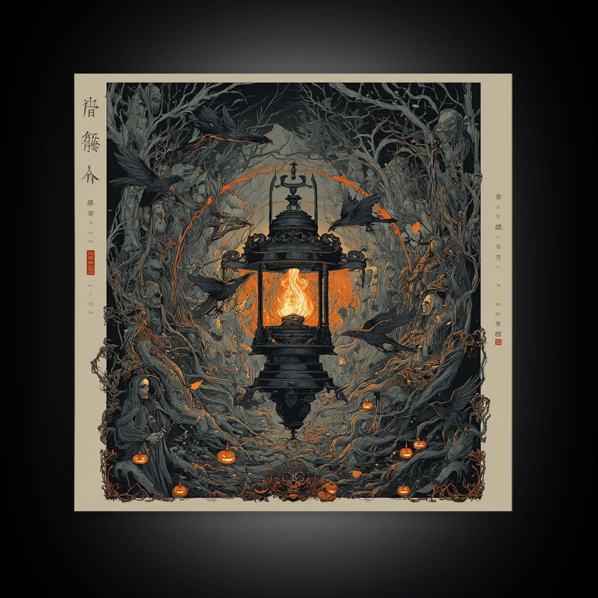 The Lantern Specter, Square Wall Art, Gothic Horror Wall Art, Framed Canvas Print, Halloween Wall Decor, Gothic Home Decor, Halloween Decor