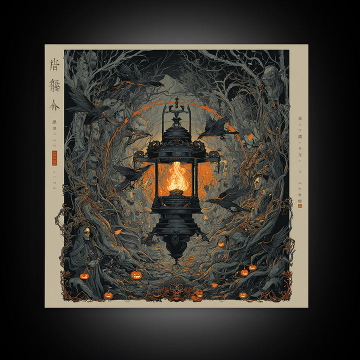 The Lantern Specter, Square Wall Art, Gothic Horror Wall Art, Framed Canvas Print, Halloween Wall Decor, Gothic Home Decor, Halloween Decor