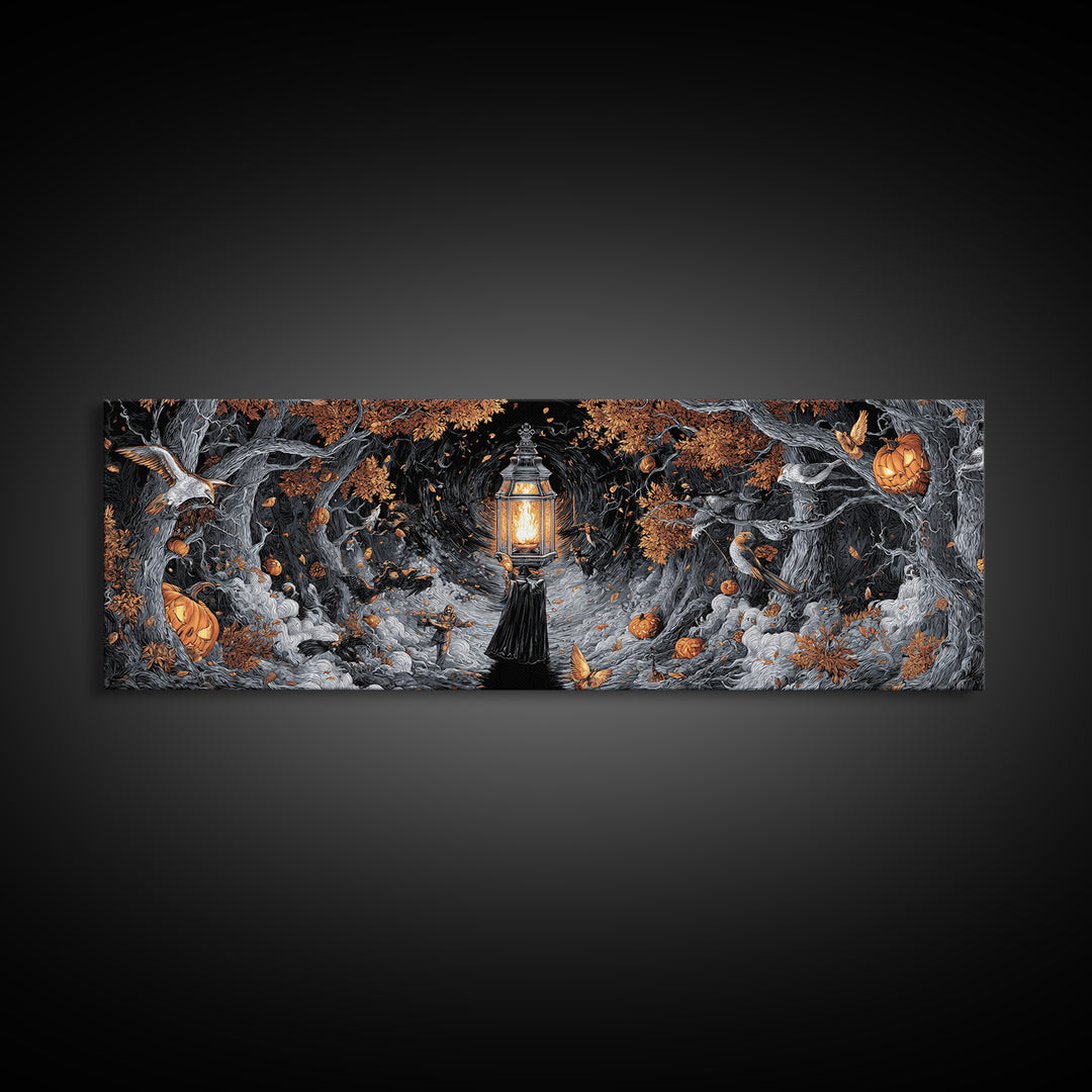 The Lantern Specter, Extra Wide Wall Art, Gothic Horror Wall Art, Framed Canvas Print, Halloween Wall Decor, Gothic Home Decor