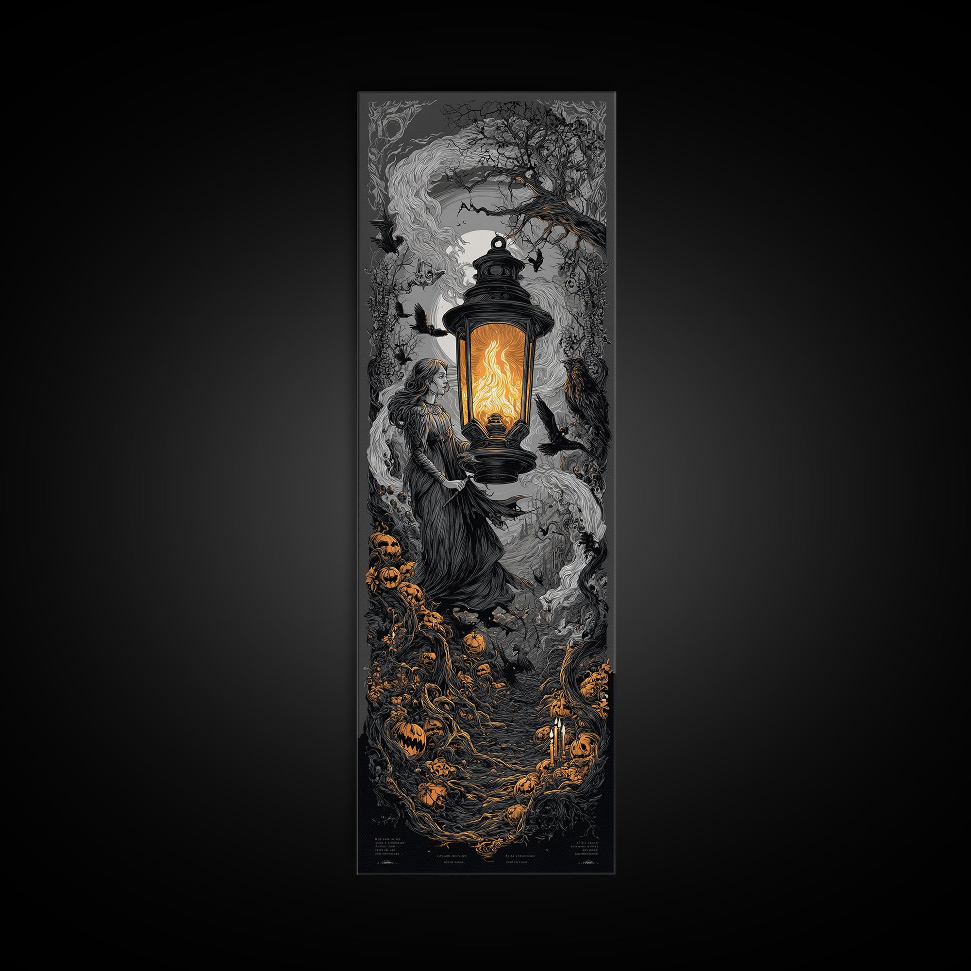 The Lantern Specter, Tall Narrow Wall Art, Haunted Gothic Art, Framed Canvas Print, Halloween Wall Decor, Gothic Home Decor