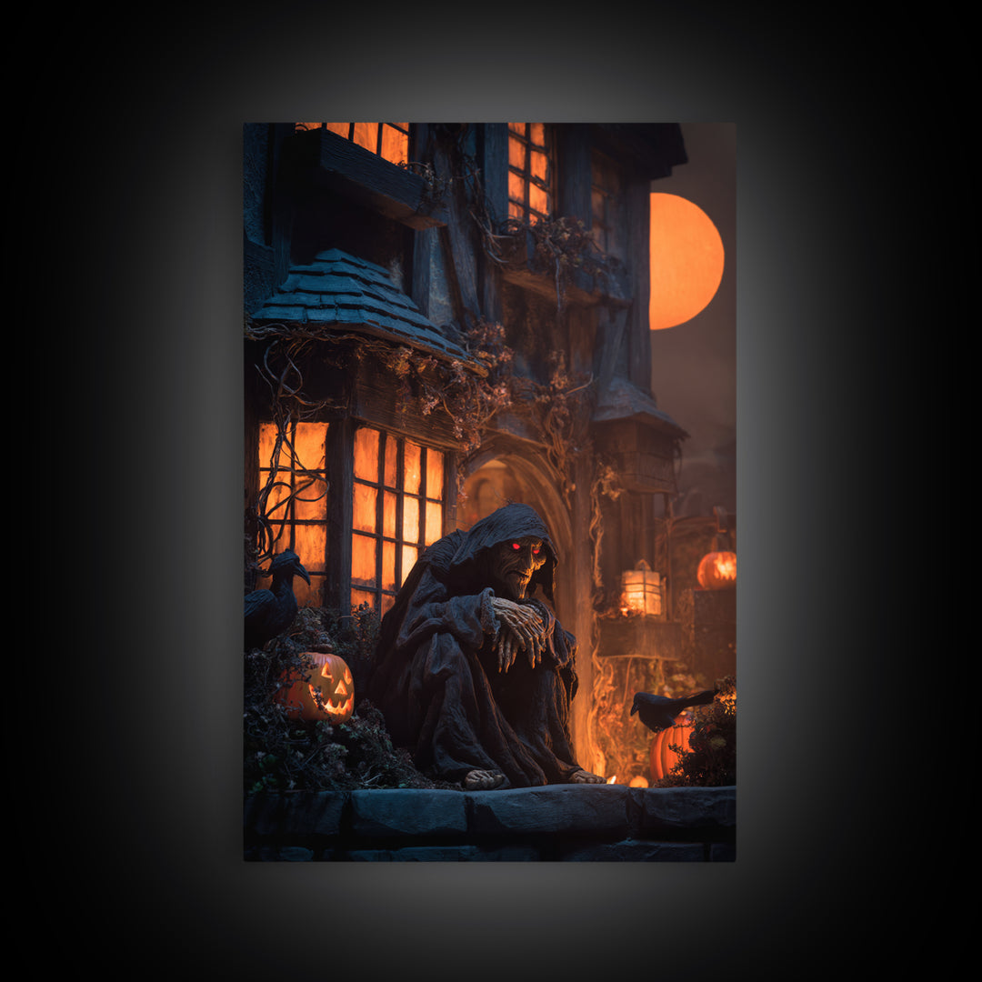 The Red-Eyed Night Hag, Vertical Wall Art, Gothic Horror Wall Art, Framed Canvas Print, Halloween Wall Decor, Gothic Home Decor