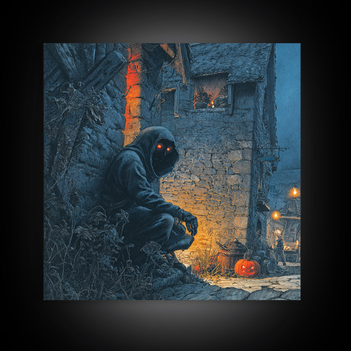 The Red-Eyed Night Hag, Square Wall Art, Haunted Gothic Art, Framed Canvas Print, Halloween Wall Decor, Gothic Home Decor, Halloween Decor