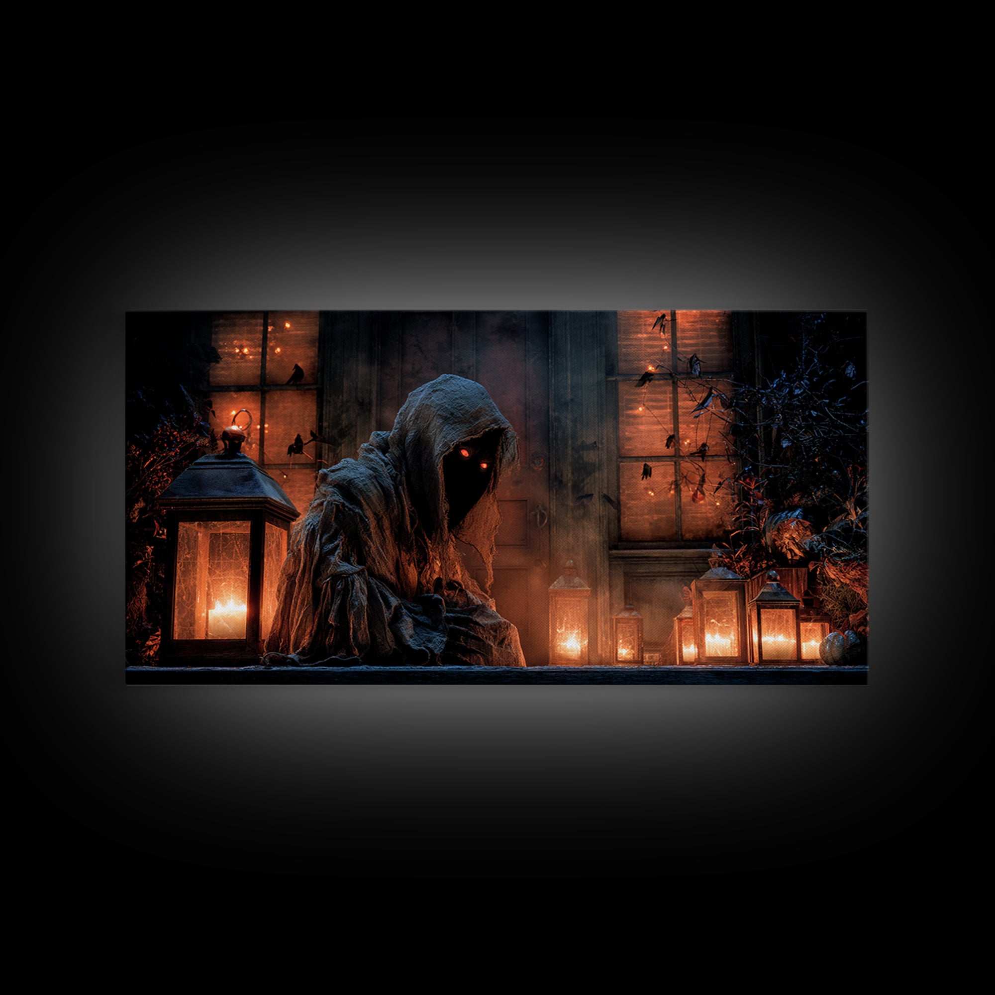 The Red-Eyed Night Hag, Wide Panoramic Art, Dark Halloween Decor, Canvas Print, Halloween Wall Decor, Gothic Home Decor, Horror Wall Art
