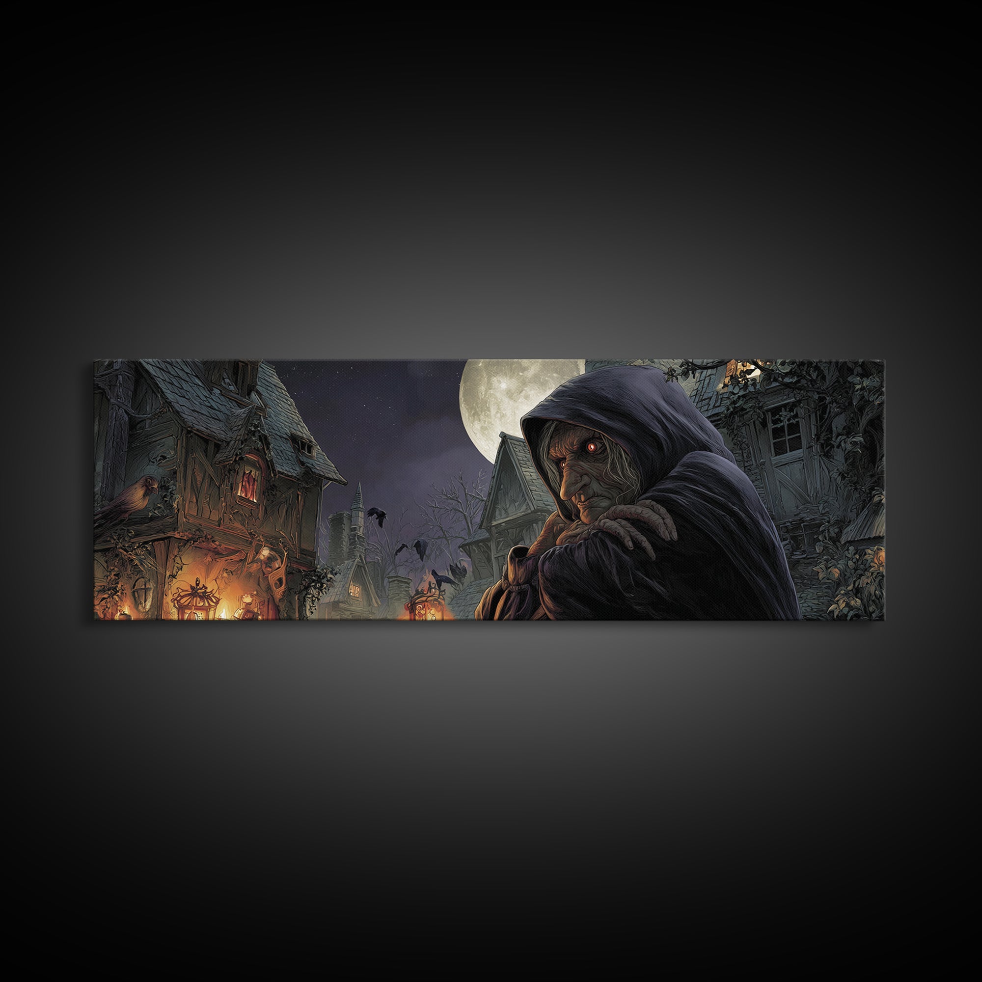 The Red-Eyed Night Hag, Extra Wide Wall Art, Dark Halloween Decor, Canvas Print, Halloween Wall Decor, Gothic Home Decor, Horror Wall Art