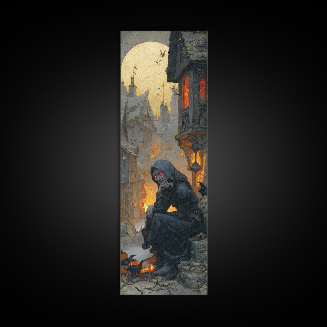 The Red-Eyed Night Hag, Tall Narrow Wall Art, Spooky Home Decor, Canvas Print, Halloween Wall Decor, Gothic Home Decor