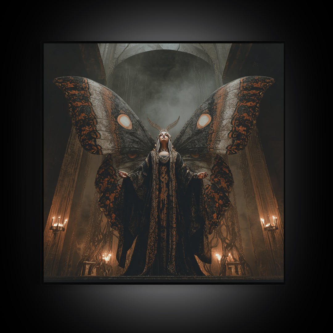 The Velvet Moth Witch, Square Wall Art, Dark Fantasy Wall Art, Canvas Print, Halloween Wall Decor, Gothic Home Decor, Spooky Wall Decor
