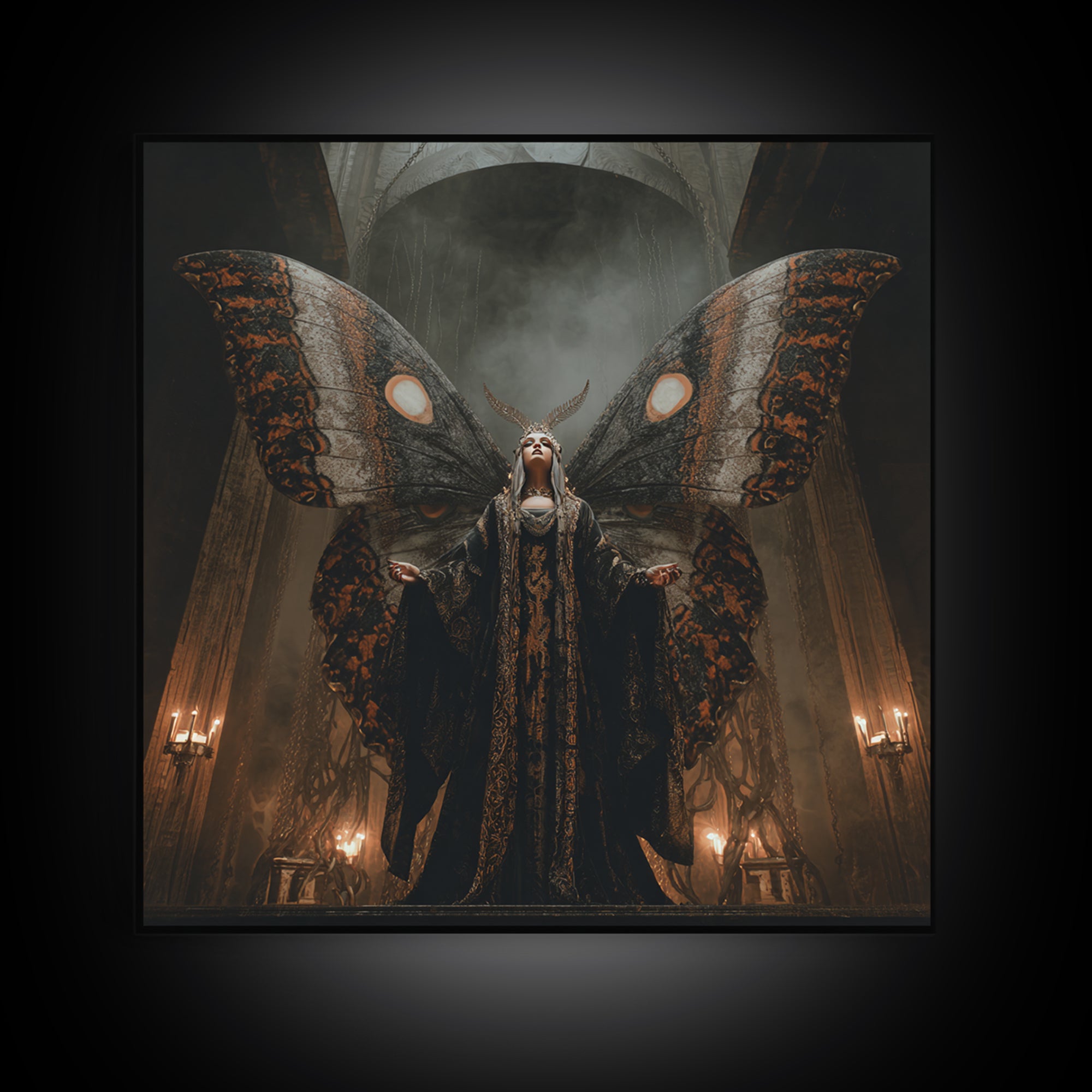 The Velvet Moth Witch, Square Wall Art, Dark Fantasy Wall Art, Canvas Print, Halloween Wall Decor, Gothic Home Decor, Spooky Wall Decor