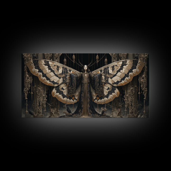 The Velvet Moth Witch, Wide Panoramic Art, Dark Halloween Decor, Canvas Print, Halloween Wall Decor, Gothic Home Decor, Halloween Wall Art