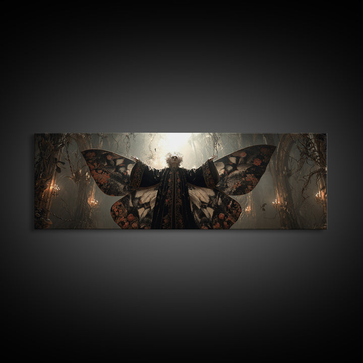 The Velvet Moth Witch, Extra Wide Wall Art, Gothic Horror Wall Art, Framed Canvas Print, Halloween Wall Decor, Gothic Home Decor