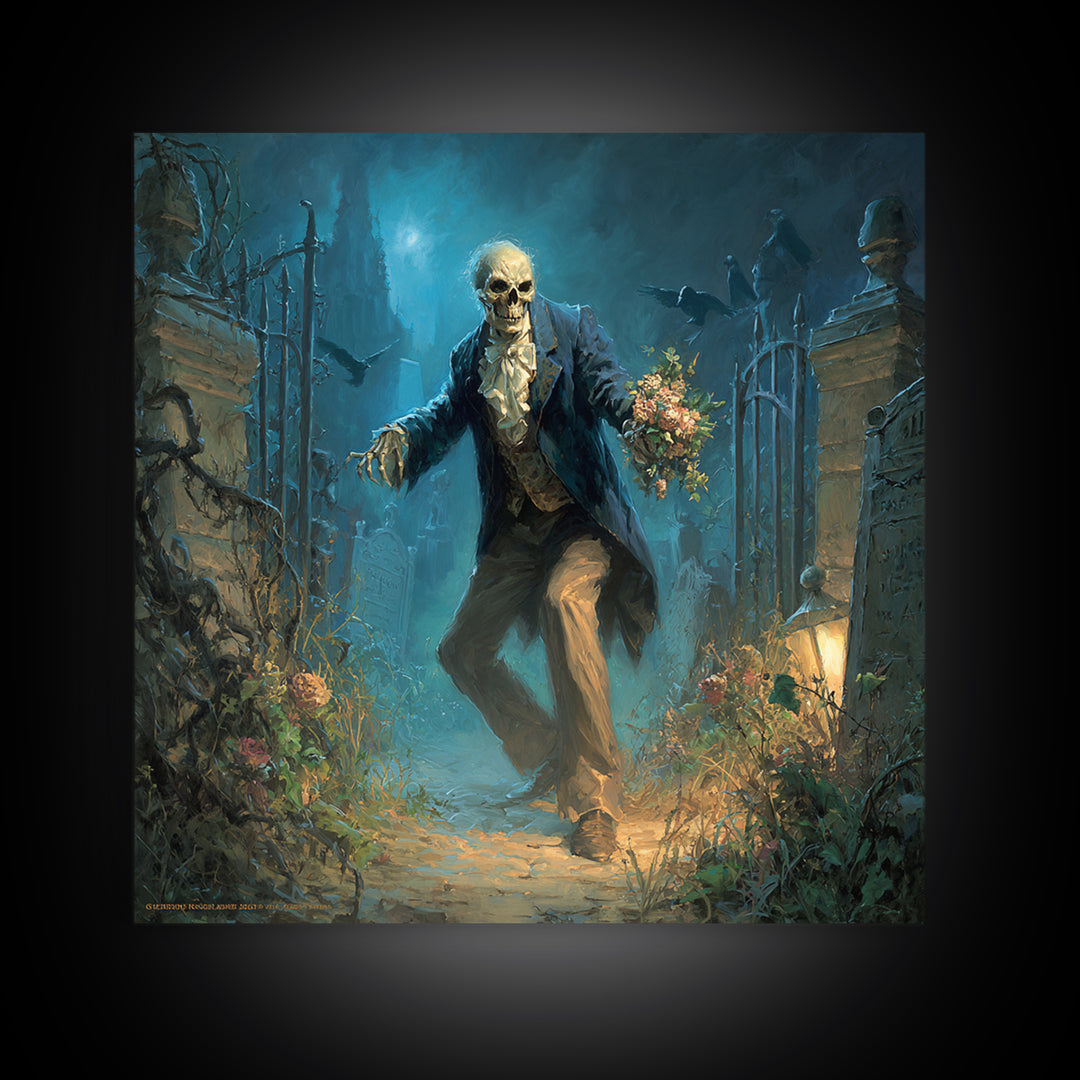 The Ghostly Groom, Square Wall Art, Gothic Horror Wall Art, Framed Canvas Print, Halloween Wall Decor, Gothic Home Decor