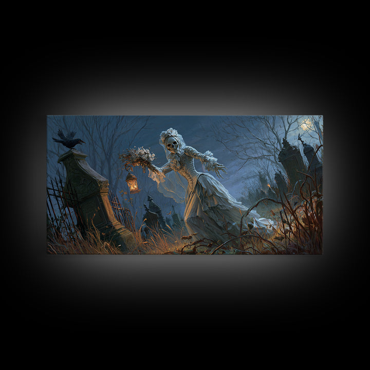 The Ghostly Groom, Wide Panoramic Art, Haunted Gothic Art, Framed Canvas Print, Halloween Wall Decor, Gothic Home Decor, Spooky Wall Decor