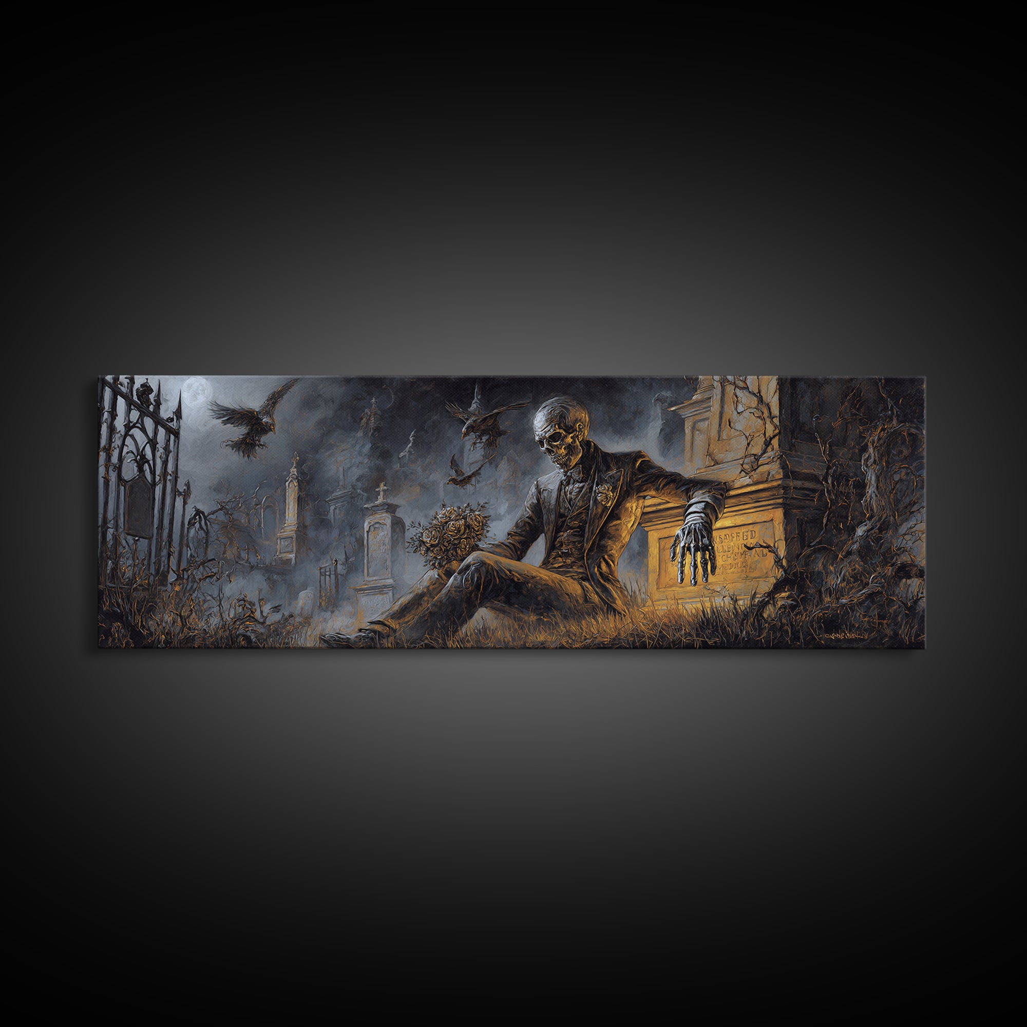 The Ghostly Groom, Extra Wide Wall Art, Dark Fantasy Wall Art, Canvas Print, Halloween Wall Decor, Gothic Home Decor, Seasonal Home Decor
