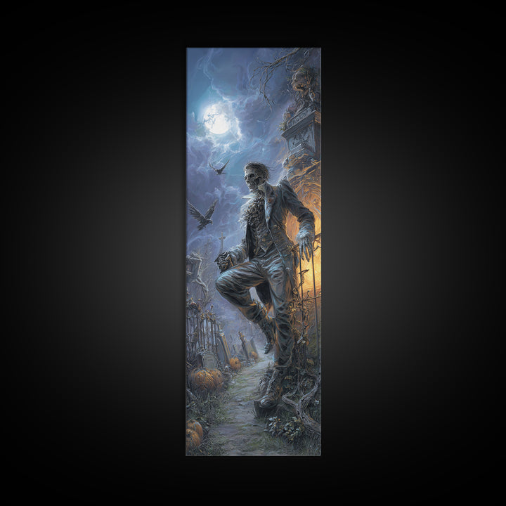The Ghostly Groom, Tall Narrow Wall Art, Macabre Wall Art, Framed Canvas Print, Halloween Wall Decor, Gothic Home Decor, Seasonal Home Decor
