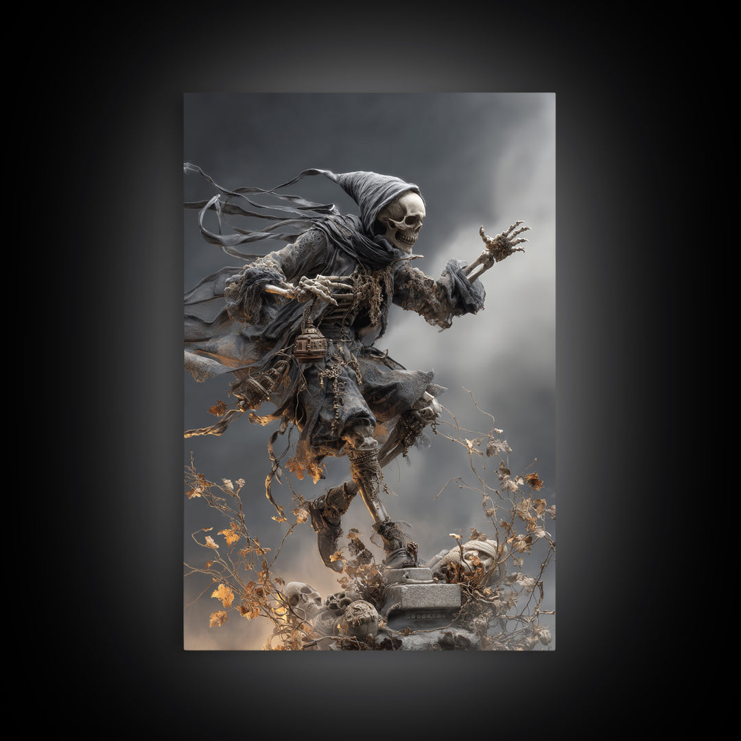 The Phantom Jester, Vertical Wall Art, Spooky Home Decor, Canvas Print, Halloween Wall Decor, Gothic Home Decor, Dark Fantasy Art