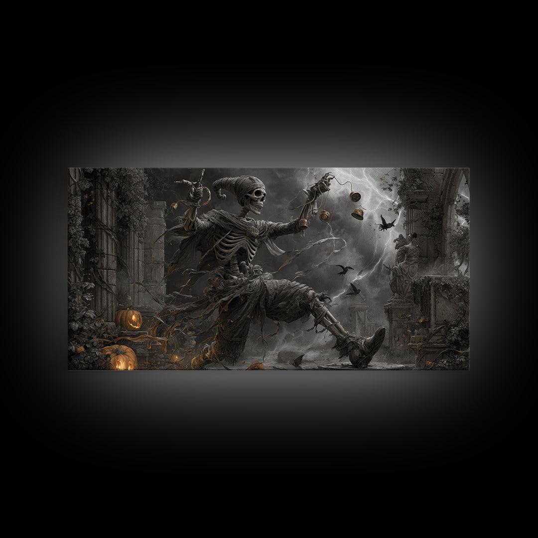 The Phantom Jester, Wide Panoramic Art, Spooky Home Decor, Canvas Print, Halloween Wall Decor, Gothic Home Decor, Collectible Wall Decor
