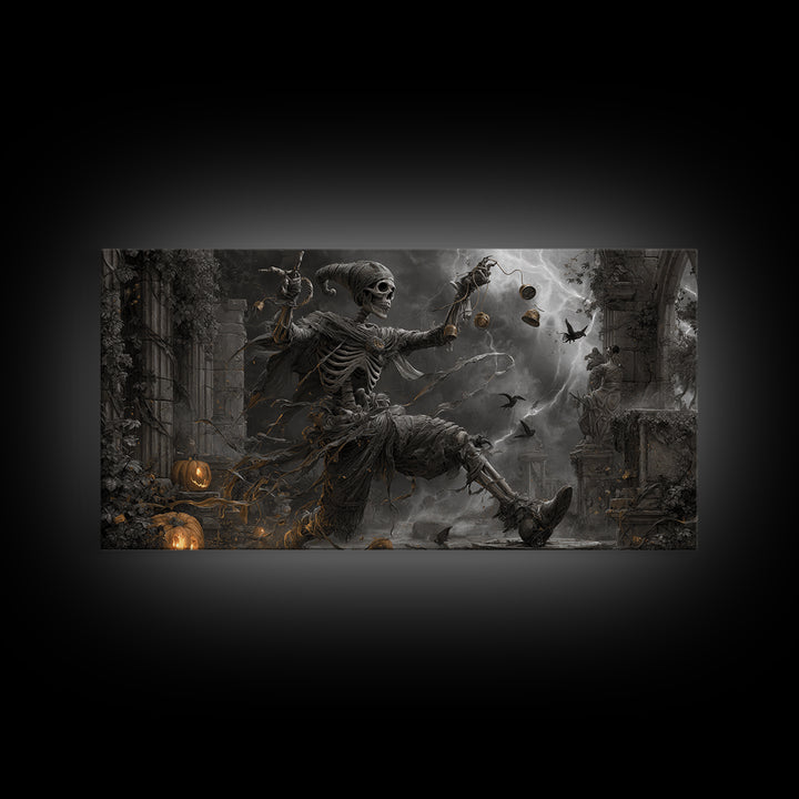 The Phantom Jester, Wide Panoramic Art, Spooky Home Decor, Canvas Print, Halloween Wall Decor, Gothic Home Decor, Collectible Wall Decor