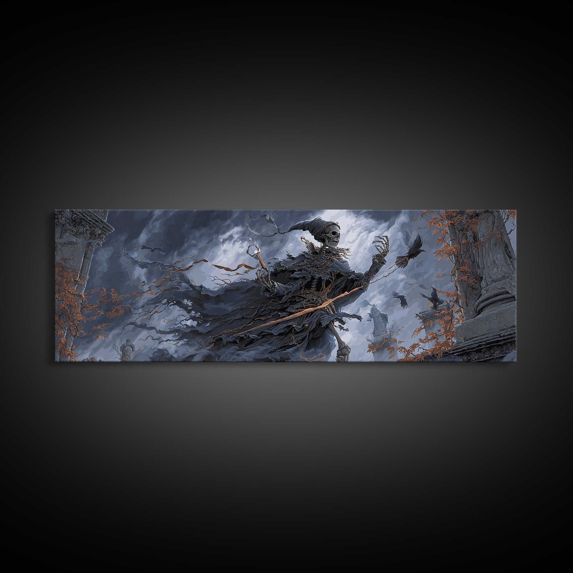 The Phantom Jester, Extra Wide Wall Art, Dark Fantasy Wall Art, Canvas Print, Halloween Wall Decor, Gothic Home Decor