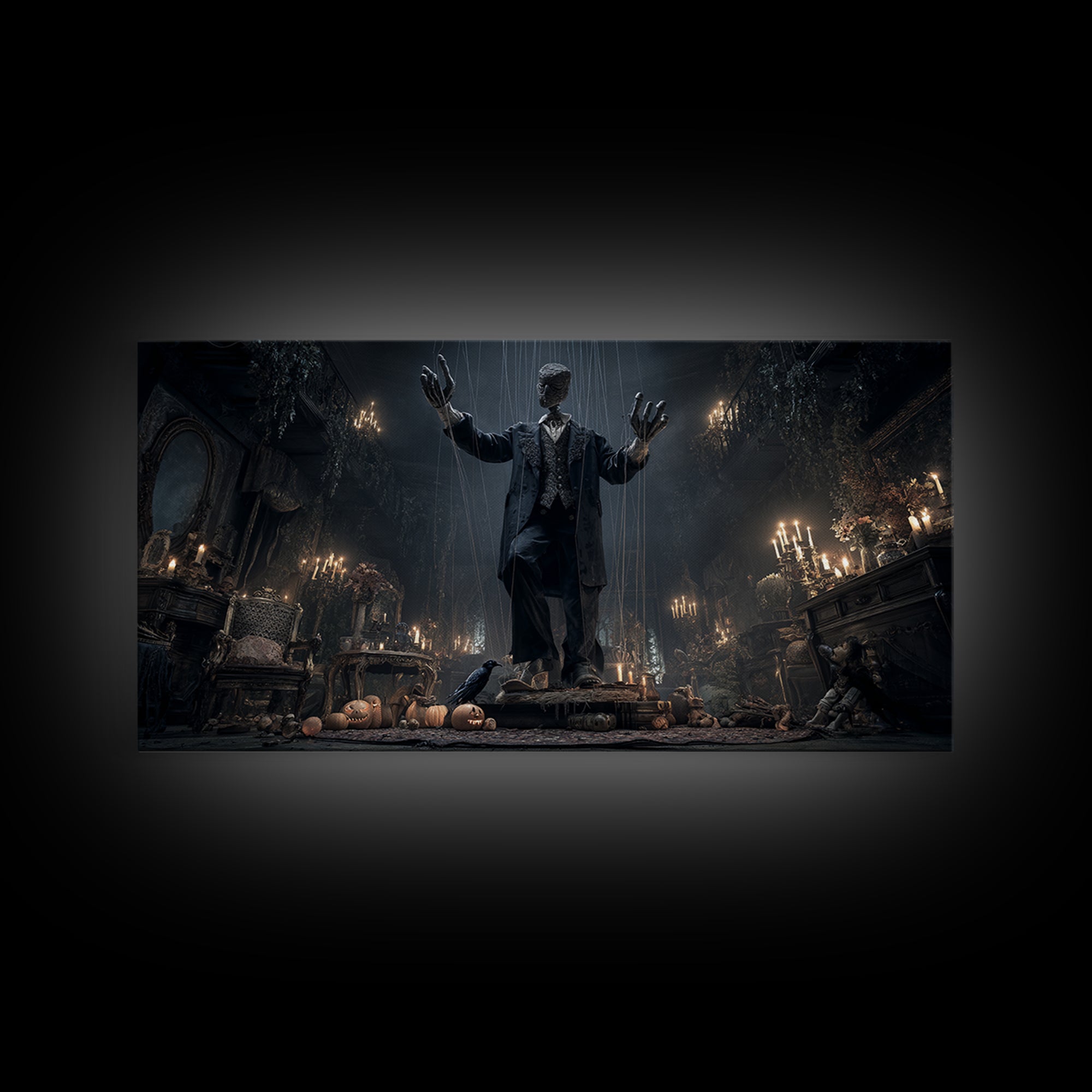 The Marionette Master, Wide Panoramic Art, Macabre Wall Art, Framed Canvas Print, Halloween Wall Decor, Gothic Home Decor, Spooky Wall Decor