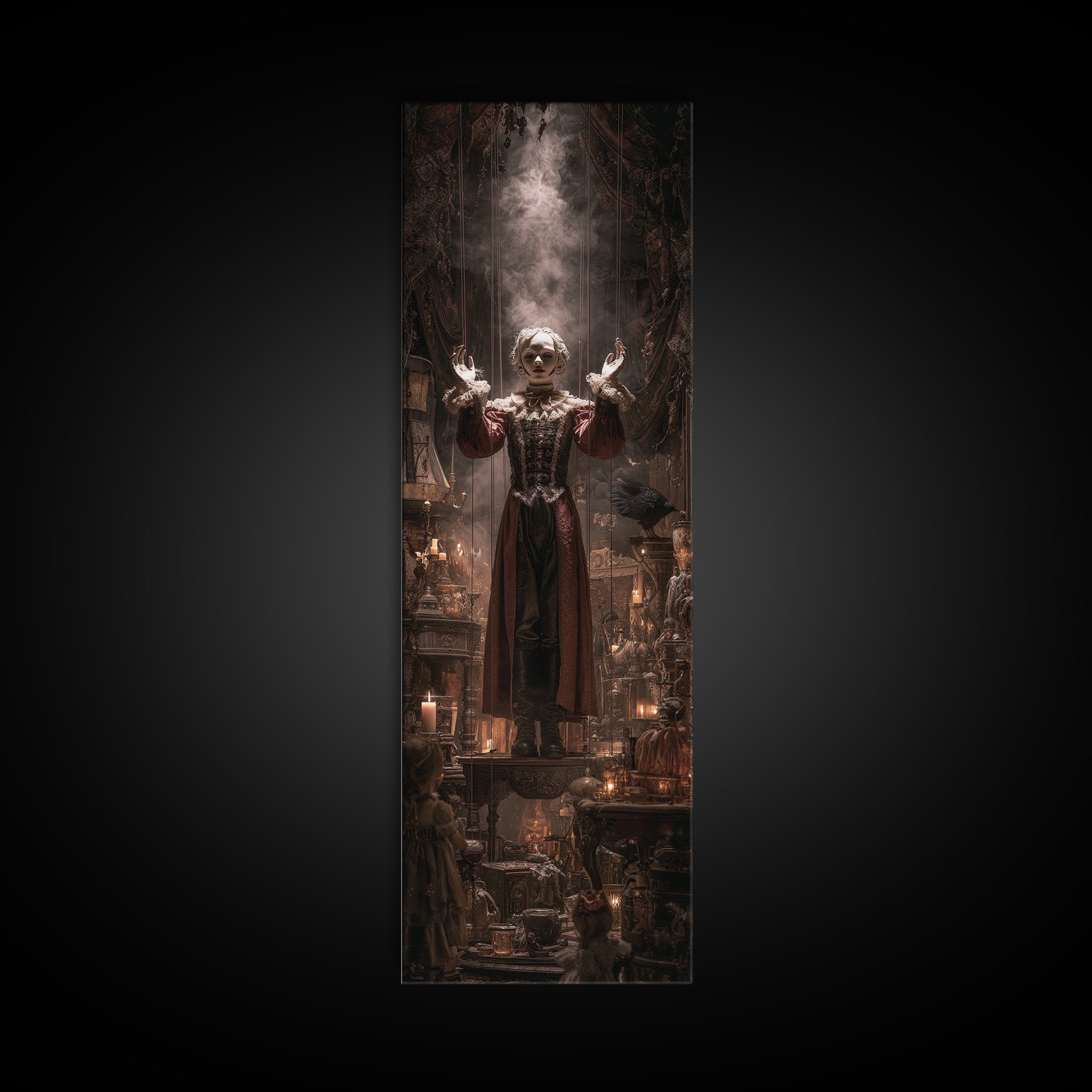 The Marionette Master, Tall Narrow Wall Art, Dark Halloween Decor, Canvas Print, Halloween Wall Decor, Gothic Home Decor, Macabre Wall Art