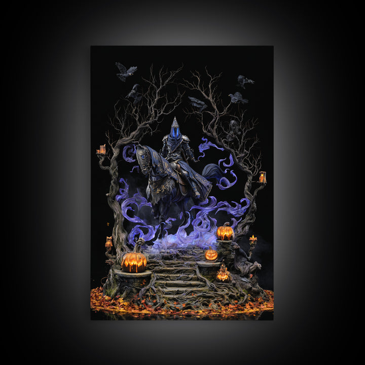 The Spectral Knight, Vertical Wall Art, Macabre Wall Art, Framed Canvas Print, Halloween Wall Decor, Gothic Home Decor, Spooky Wall Decor