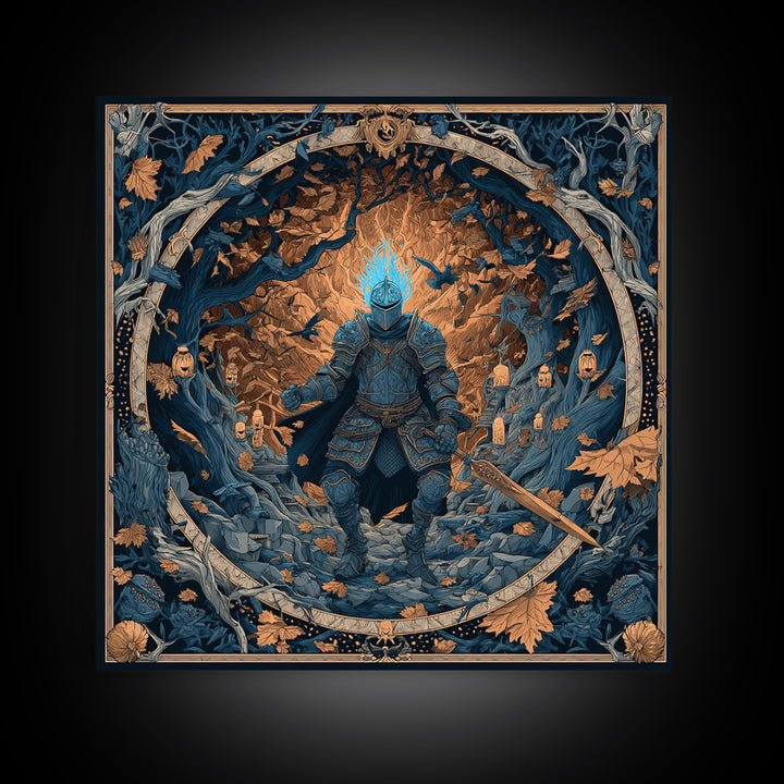 The Spectral Knight, Square Wall Art, Haunted Gothic Art, Framed Canvas Print, Halloween Wall Decor, Gothic Home Decor