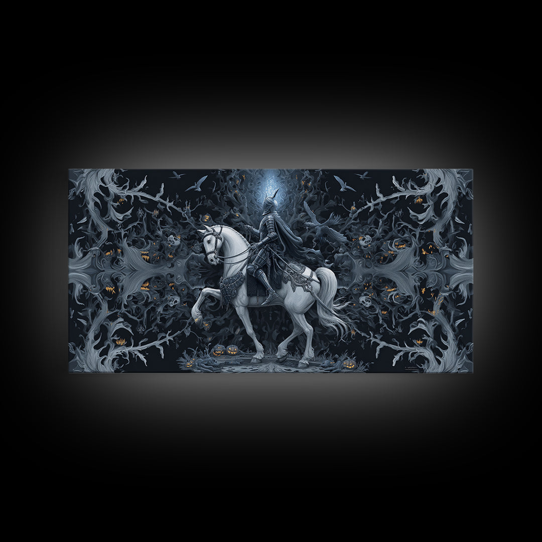 The Spectral Knight, Wide Panoramic Art, Spooky Home Decor, Canvas Print, Halloween Wall Decor, Gothic Home Decor, Spooky Wall Decor