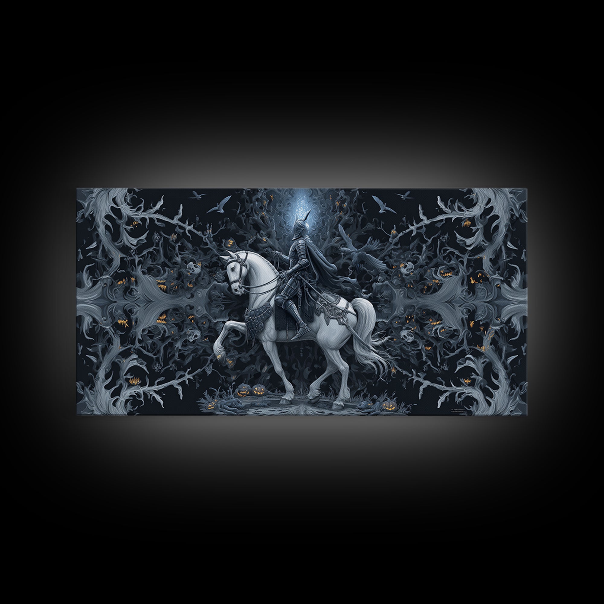 The Spectral Knight, Wide Panoramic Art, Spooky Home Decor, Canvas Print, Halloween Wall Decor, Gothic Home Decor, Spooky Wall Decor