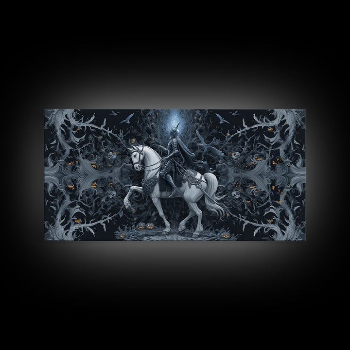 The Spectral Knight, Wide Panoramic Art, Spooky Home Decor, Canvas Print, Halloween Wall Decor, Gothic Home Decor, Spooky Wall Decor