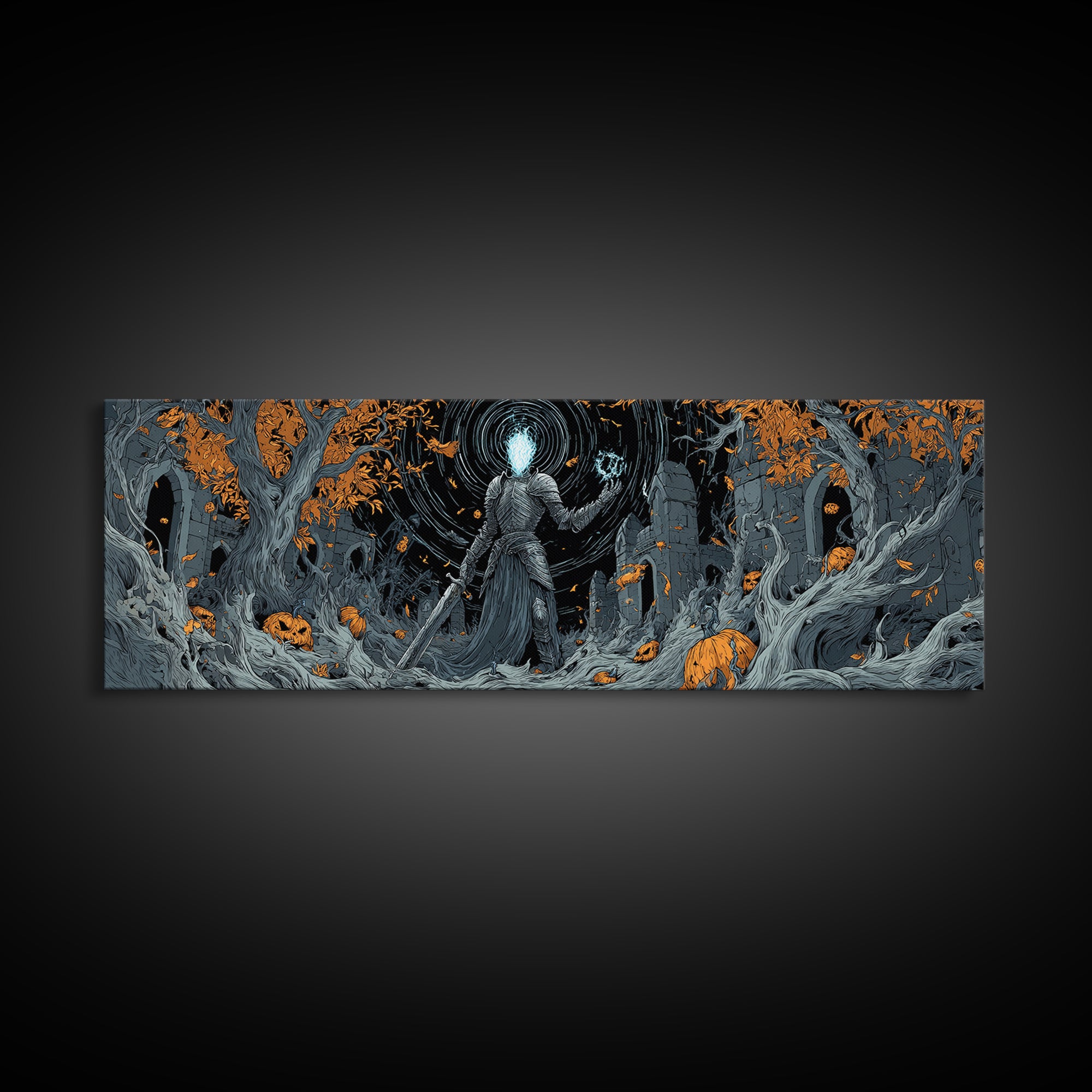 The Spectral Knight, Extra Wide Wall Art, Spooky Home Decor, Canvas Print, Halloween Wall Decor, Gothic Home Decor, Spooky Wall Decor