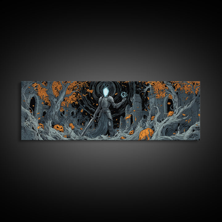 The Spectral Knight, Extra Wide Wall Art, Spooky Home Decor, Canvas Print, Halloween Wall Decor, Gothic Home Decor, Spooky Wall Decor