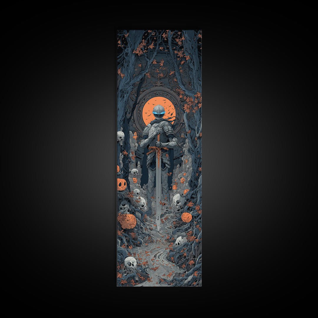 The Spectral Knight, Tall Narrow Wall Art, Haunted Gothic Art, Framed Canvas Print, Halloween Wall Decor, Gothic Home Decor