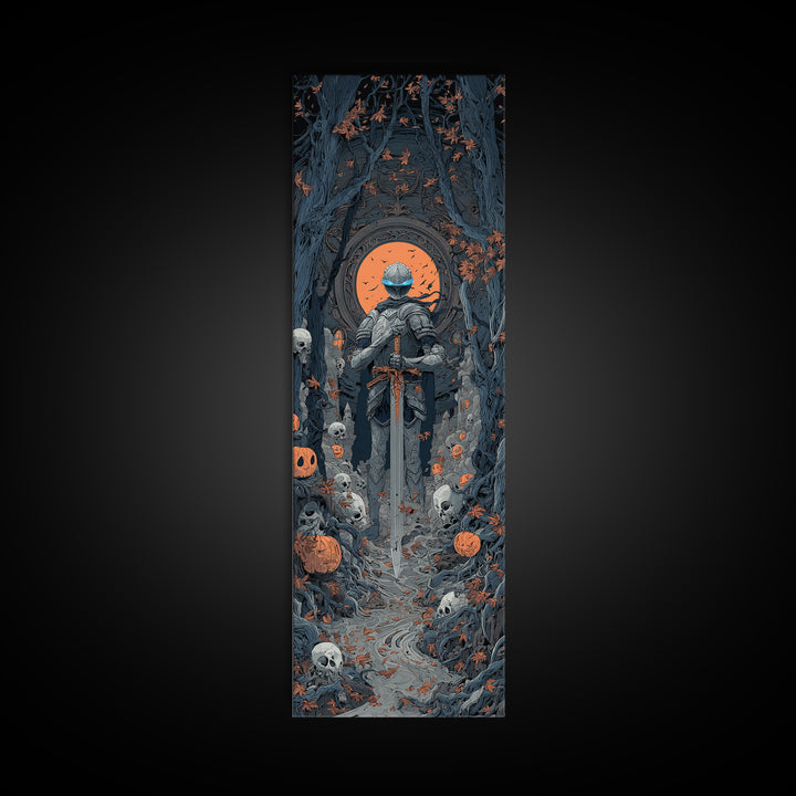 The Spectral Knight, Tall Narrow Wall Art, Haunted Gothic Art, Framed Canvas Print, Halloween Wall Decor, Gothic Home Decor
