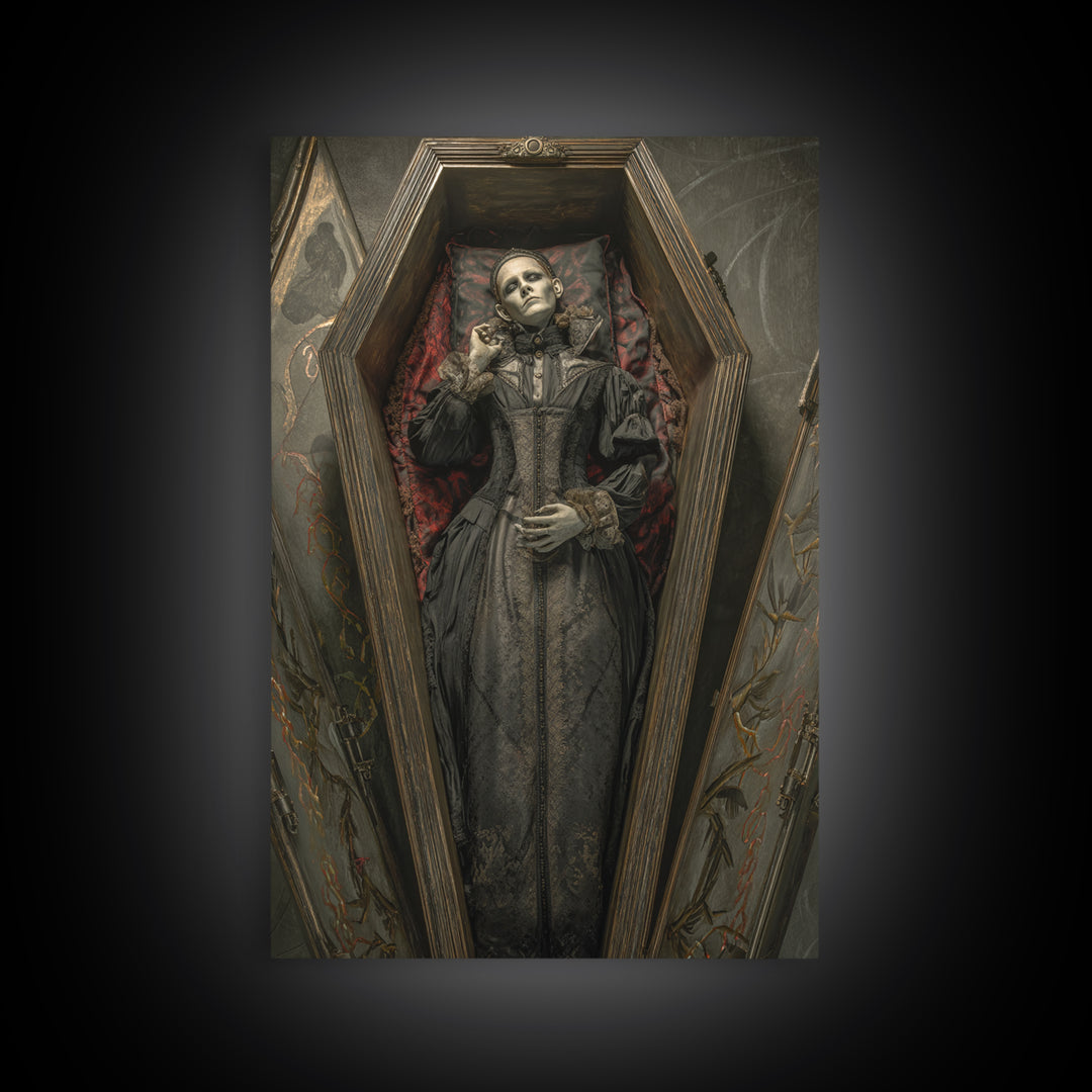 The Coffin Sleeper, Vertical Wall Art, Gothic Horror Wall Art, Framed Canvas Print, Halloween Wall Decor, Gothic Home Decor