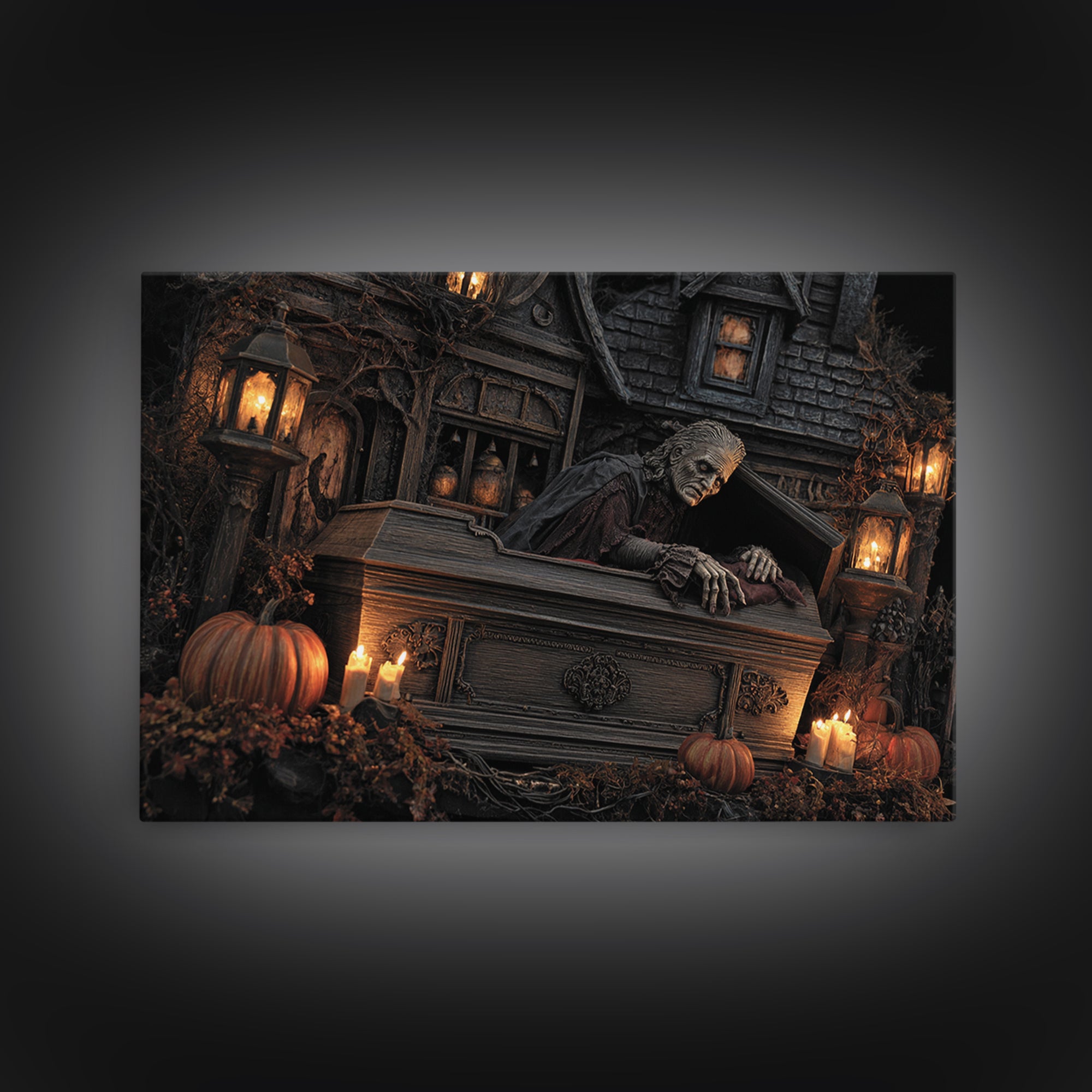 The Coffin Sleeper, Landscape Wall Art, Gothic Horror Wall Art, Framed Canvas Print, Halloween Wall Decor, Gothic Home Decor