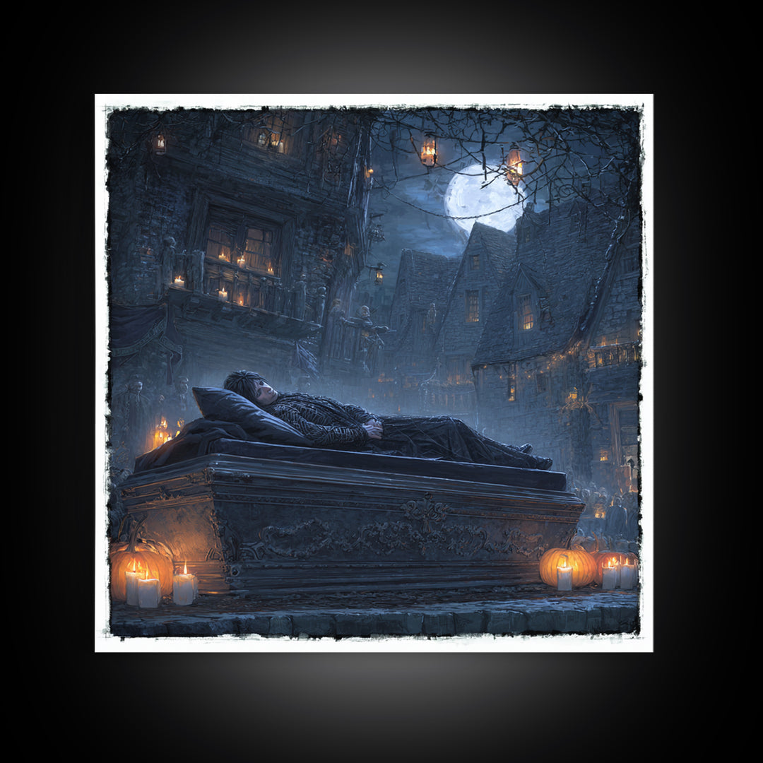 The Coffin Sleeper, Square Wall Art, Dark Halloween Decor, Canvas Print, Halloween Wall Decor, Gothic Home Decor, Seasonal Home Decor