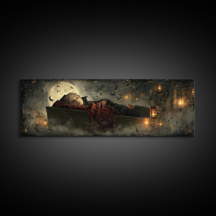 The Coffin Sleeper, Extra Wide Wall Art, Gothic Horror Wall Art, Framed Canvas Print, Halloween Wall Decor, Gothic Home Decor