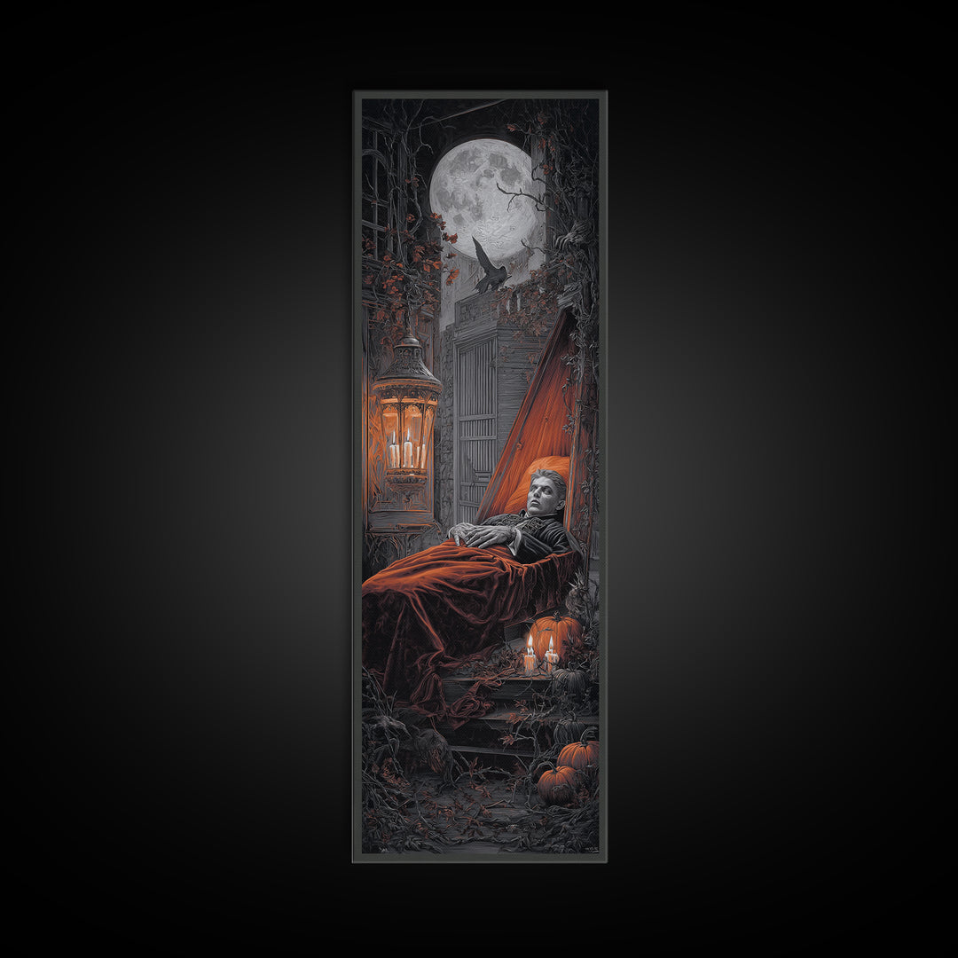 The Coffin Sleeper, Tall Narrow Wall Art, Spooky Home Decor, Canvas Print, Halloween Wall Decor, Gothic Home Decor, Spooky Wall Decor